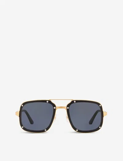 Cartier Ct0194s Santos De  Metal Acetate Rectangle-frame Sunglasses In Gold