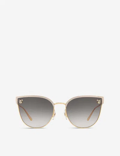 Cartier Womens Gold Ct0198s Panthère De  Metal Acetate Cat Eye-frame Sunglasses
