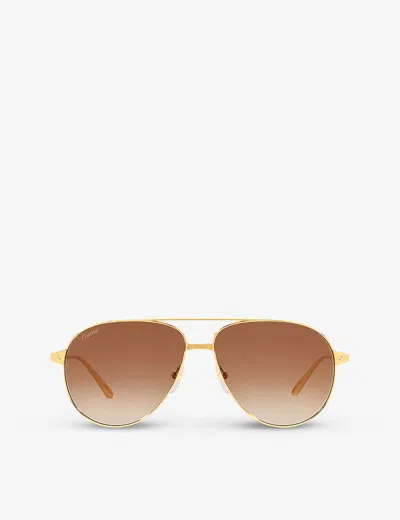 Cartier Ct0298s Aviator-frame Metal Sunglasses In Gold