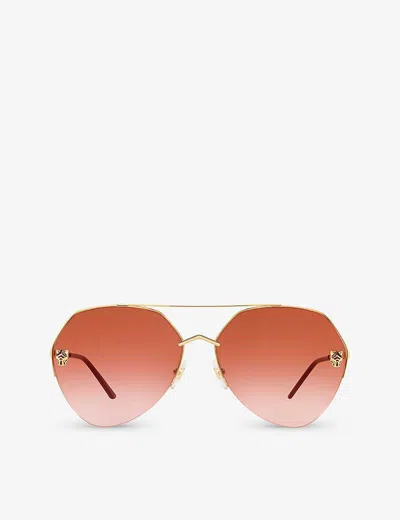 Cartier Womens Gold Ct0355s Aviator-frame Metal Sunglasses
