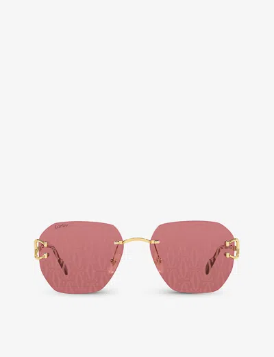 Cartier Womens Gold Ct0394s Square-frame Metal Sunglasses