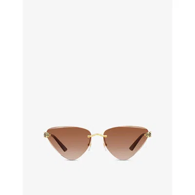 Cartier Womens Gold Ct0399s Cat-eye Frame Metal Sunglasses