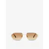 Cartier Womens Gold Ct0468s Rectangular-frame Metal Sunglasses In Gold