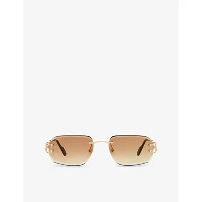 Cartier Womens Gold Ct0468s Rectangular-frame Metal Sunglasses