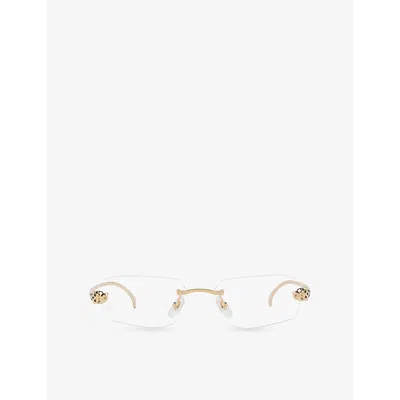 Cartier Womens Gold Ct0494o Panthère Rectangle-frame Metal Optical Glasses