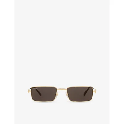 Cartier Womens Gold Ct0501s Rectangle-frame Metal Sunglasses