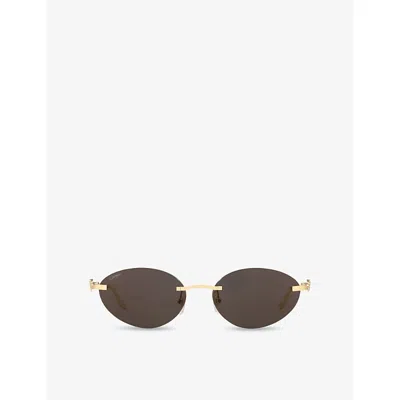 Cartier Womens Gold Ct0504s Oval-frame Metal Sunglasses