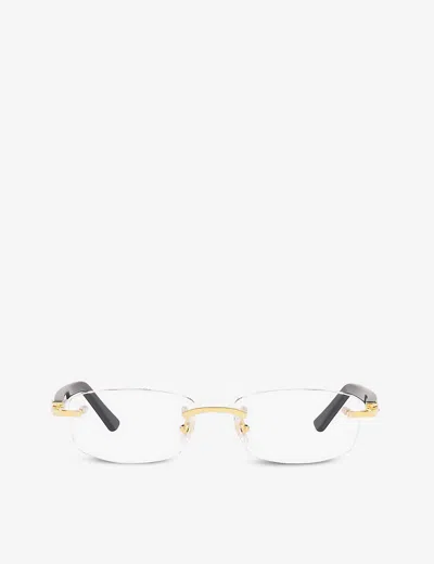 Cartier Womens Gold Shiny Ct0048o Rectangle-frame Metal Eyeglasses