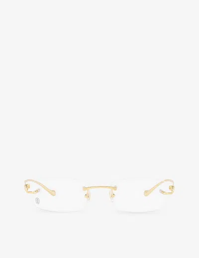 Cartier Womens Gold Shiny Ct0061o Rectangle-frame Metal Sunglasses