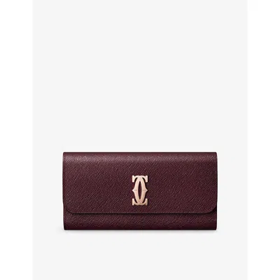 Cartier Womens Grape C De  International Leather Wallet In Brown