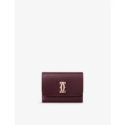 Cartier Womens Grape C De  Mini Leather Wallet In Brown