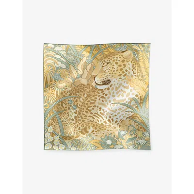 Cartier Womens Panther In The Jungle Silk Scarf Green And Yellow