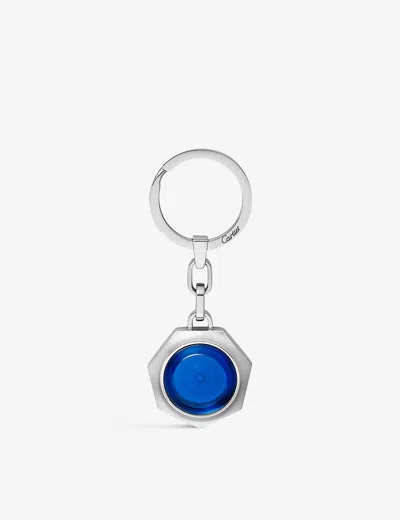 Cartier Santos De  Brand-engraved Stainless-steel And Resin Keyring In Grey/blue