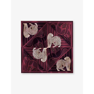 Cartier Womens Grape Panthère Illusion Printed Silk-twill Scarf In Gold