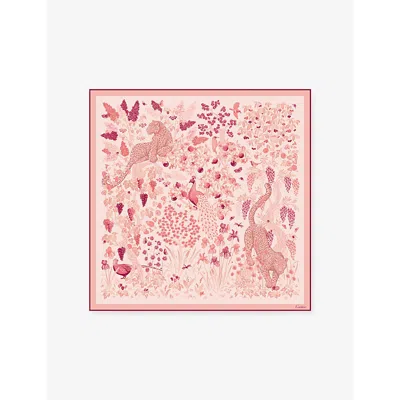 Cartier Womens  Blooming Panthère 90 Silk-twill Scarf In Pink