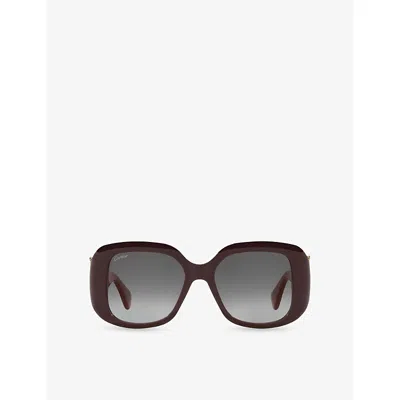 Cartier Womens Red Ct0471s Panthère-c Square-frame Acetate Sunglasses