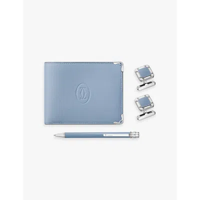 Cartier Womens Grey-blue Santos De  Cufflinks, Pen And Wallet Set
