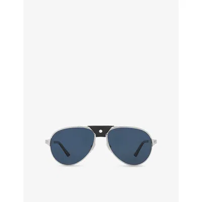 Cartier Womens Ct0034s Polarised Pilot-frame Metal Sunglasses Silver