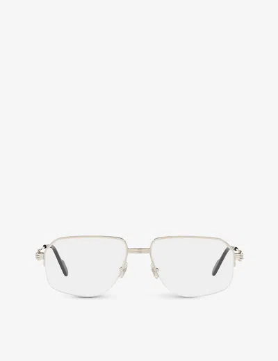 Cartier Womens Silver Ct0285o Première De  Rectangular-frame Metal Glasses