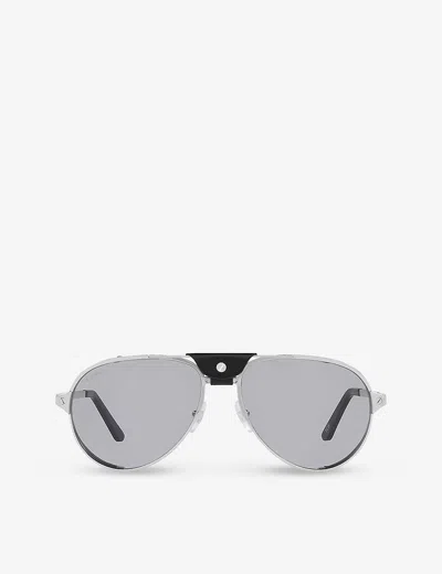 Cartier Womens Silver Ct0296s Aviator-frame Metal Sunglasses