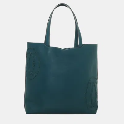 Pre-owned Cartier Woven Logo Tote In Green