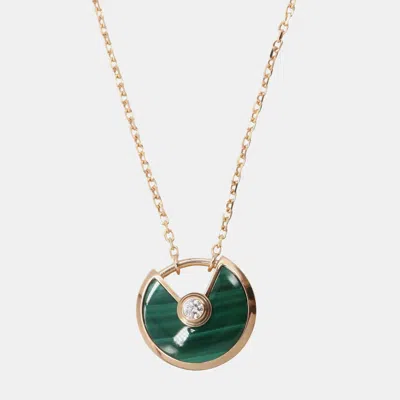 Pre-owned Cartier Xs Diamond 18k Rose Gold Malachite Necklace