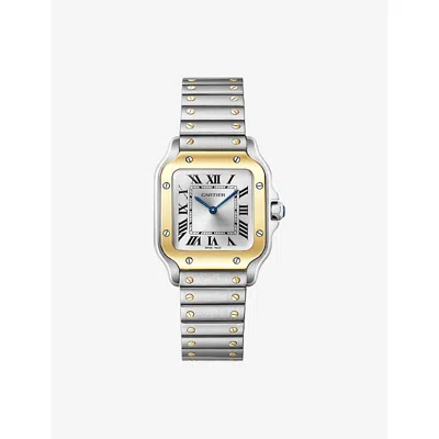 Cartier Yellow Gold Santos De  Small Model 18ct Yellow-gold And Steel Quartz Watch In Gray