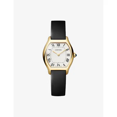 Cartier Yellow Gold Tortue Small Model 18ct Yellow-gold And Leather Strap Quartz Watch In Black