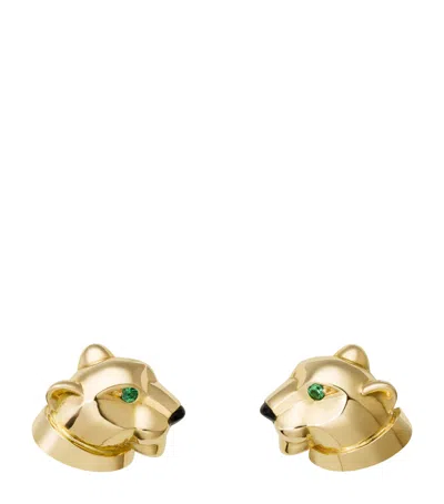 Cartier Yellow Gold, Tsavorite And Onyx Panthère De  Earrings