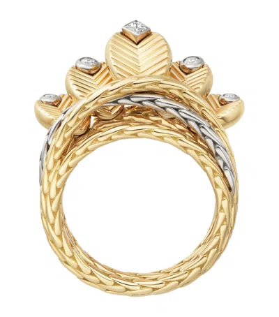 Cartier Yellow Gold, White Gold And Diamond Grain De Café Ring In Burgundy