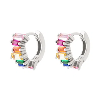 Cartilage Cartel Women's Rainbow Crystal Baguette Huggies In Silver
