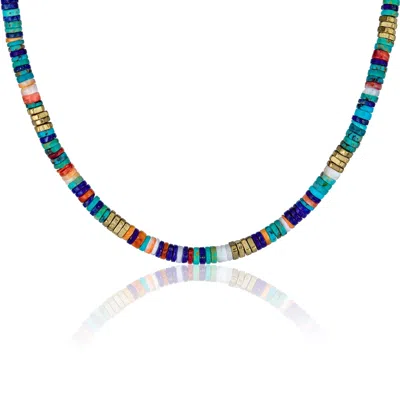 Cartography Men's Blue / Gold / Green Yá - Lapis, Turquoise And White Coral Necklace