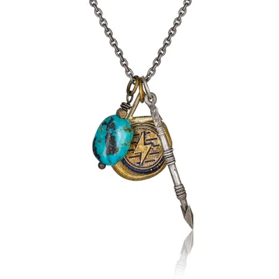 Cartography Men's Blue / Gold / Silver Lenape - Lightening And Arrow With Turquoise Necklace In Sterling Silver 