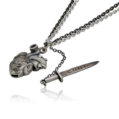 Cartography Men's Cunt Dagger In Heart - Anatomical Heart Necklace In Sterling Silver