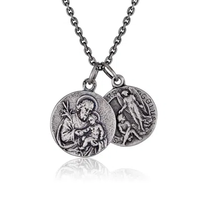 Cartography Men's For Dad - St. Joseph Patron Saint Of Fathers With St. Rapheal Patron Saint Of Healing Necklace
