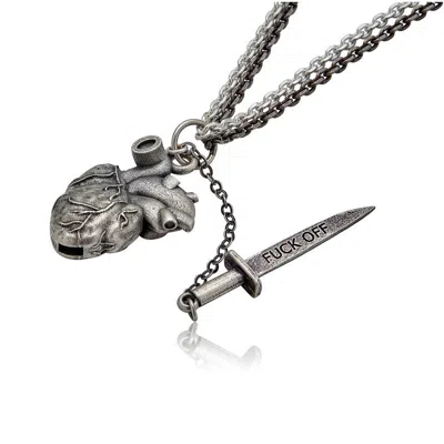 Cartography Men's Fuck Off Dagger In Heart - Anatomical Heart Necklace In Sterling Silver