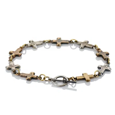 Cartography Men's Gold / Grey / Silver Amerigo - Cross Bracelet In Brass And Sterling Silver