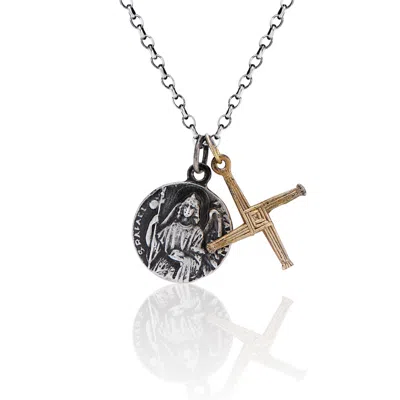 Cartography Men's Gold / Grey / Silver For Healers - St. Brigid And Cross Necklace In Sterling Silver And Brass