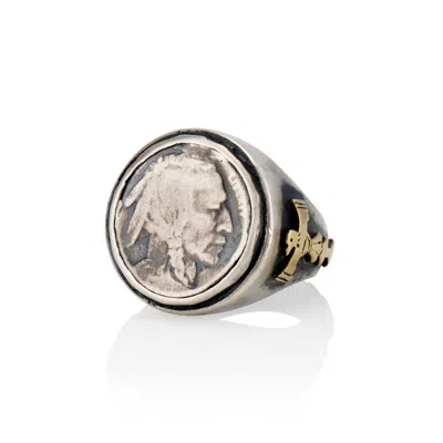 Cartography Men's Gold / Grey / Silver Hail To The Chief - Native American Inspired Ring In Sterling Silver With