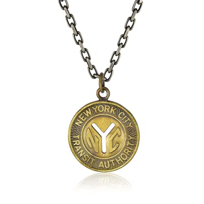 Cartography Men's Gold / Grey / Silver Original New York City Subway Token: Brass And Sterling Silver Necklace