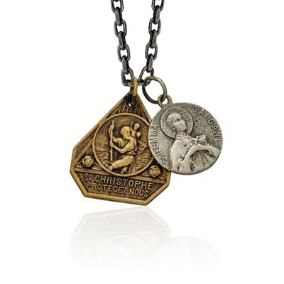 Cartography Men's Gold / Silver / Grey Fortitude - St. Christopher And St. Gemma - Patron Saints Of Travel And S