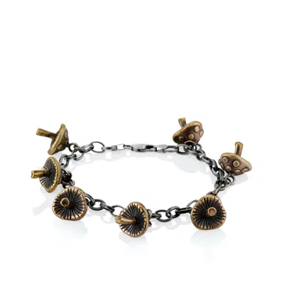 Cartography Men's Gold / Silver / Grey Psilocybin - Mushroom Bracelet In Brass And Sterling Silver