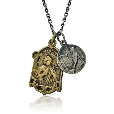 Cartography Men's Gold / Silver Hey Jude! Oh Cecili! Musical Saint Medal Necklace In Sterling Silver And Brass In Multi