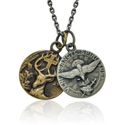 Cartography Men's Gold / Silver Land And Sky - Stag And Dove Necklace In Sterling Silver And Brass
