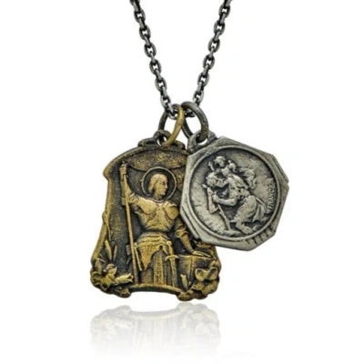 Cartography Men's Gold / Silver Travelin' On - St. Christopher And Joan Of Arc Necklace In Sterling Silver And B In Multi