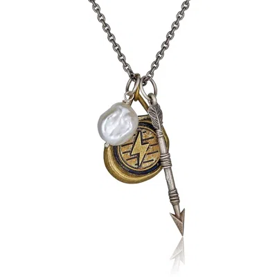 Cartography Men's Gold / Silver / White Lenape With Pearl - Lightening And Arrow Necklace In Sterling Silver And