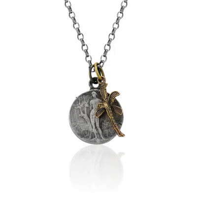 Cartography Men's Grey / Gold / Silver American Prayer - St. Sebastian With Palm Tree Necklace In Sterling Silve