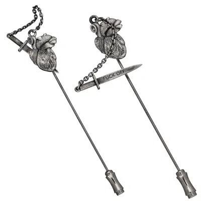 Cartography Men's Grey / Silver Fuck Off Dagger In Anatomical Heart - Lapel Pin In Gray