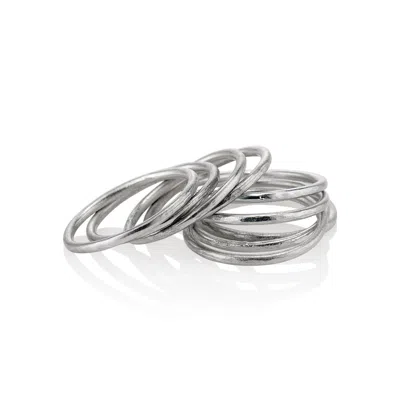 Cartography Men's Grey / Silver Hammered - Pair Of Sterling Silver Rings In Gray