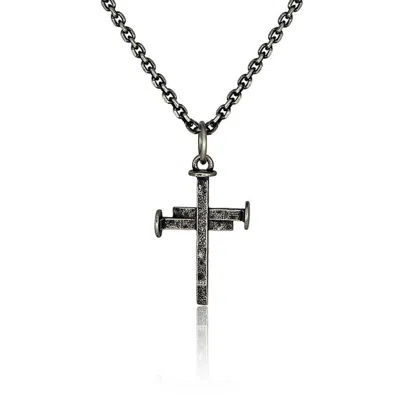 Cartography Men's Grey / Silver Paths That Cross - Railroad Spike Cross Necklace In Sterling Silver In Gray